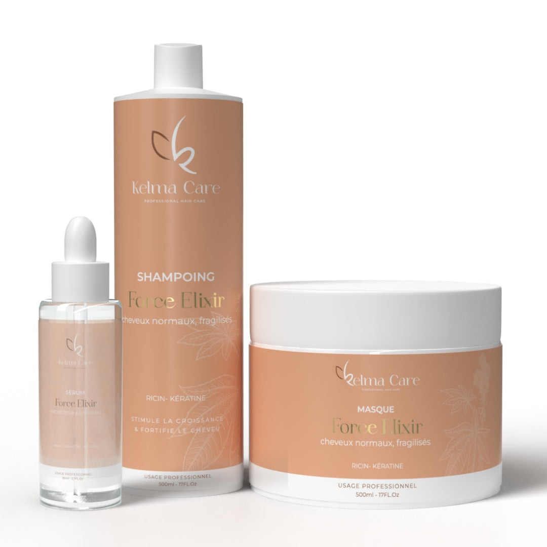 Coffret Pack de soins pour cheveux Ricin et Kératine - Gamme Force Elixir